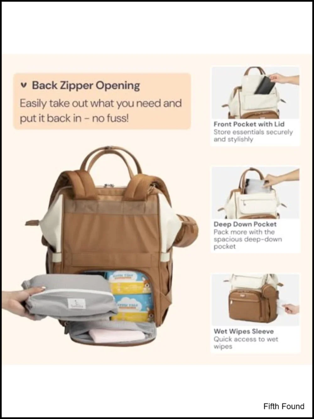 Leather Diaper Bag Backpack with Changing Pad & Stroller Straps